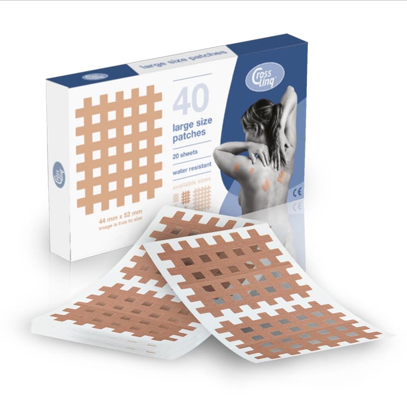 CrossLinqÂ® Acupressure Patches | Acupuncture, and Pain Relief | Edema Relief | CrossTape | Non-Elastic, Grid-Shaped Tapes | Pain Relief Patches | Crosshatch Patches (40 Large Patches) | Beige